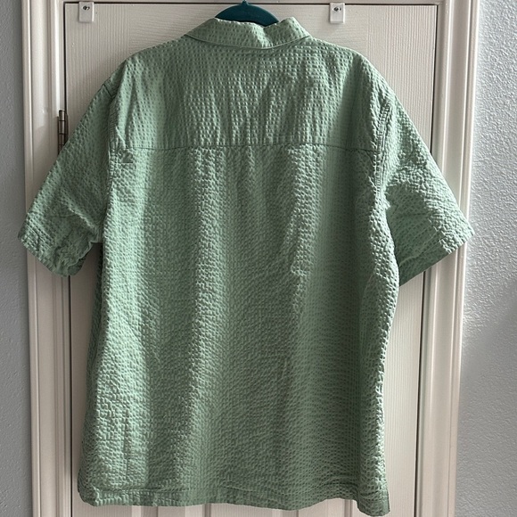 GAP Graphite Green Seersucker Casual Button Short Sleeve Vacay Lightweight Beach - Picture 5 of 8